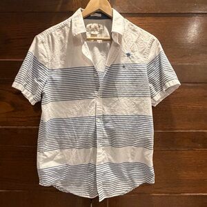 Penguin by munisingwear Men's medium Striped Button Down short sleeve Shirt slim
